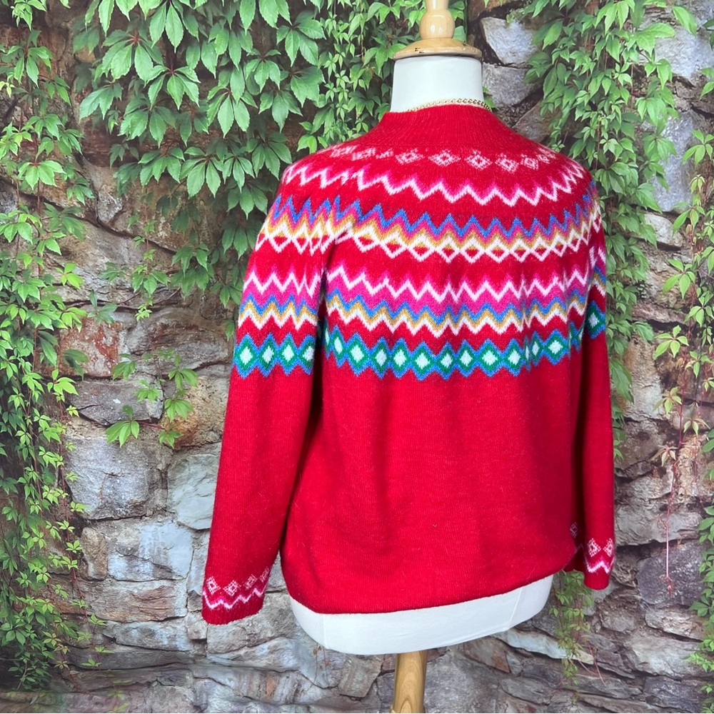CROFT & BARROW Plus Red Fair Isle Nordic Chevron Cabincore Mock Neck Sweater, 2X - Picture 6 of 10